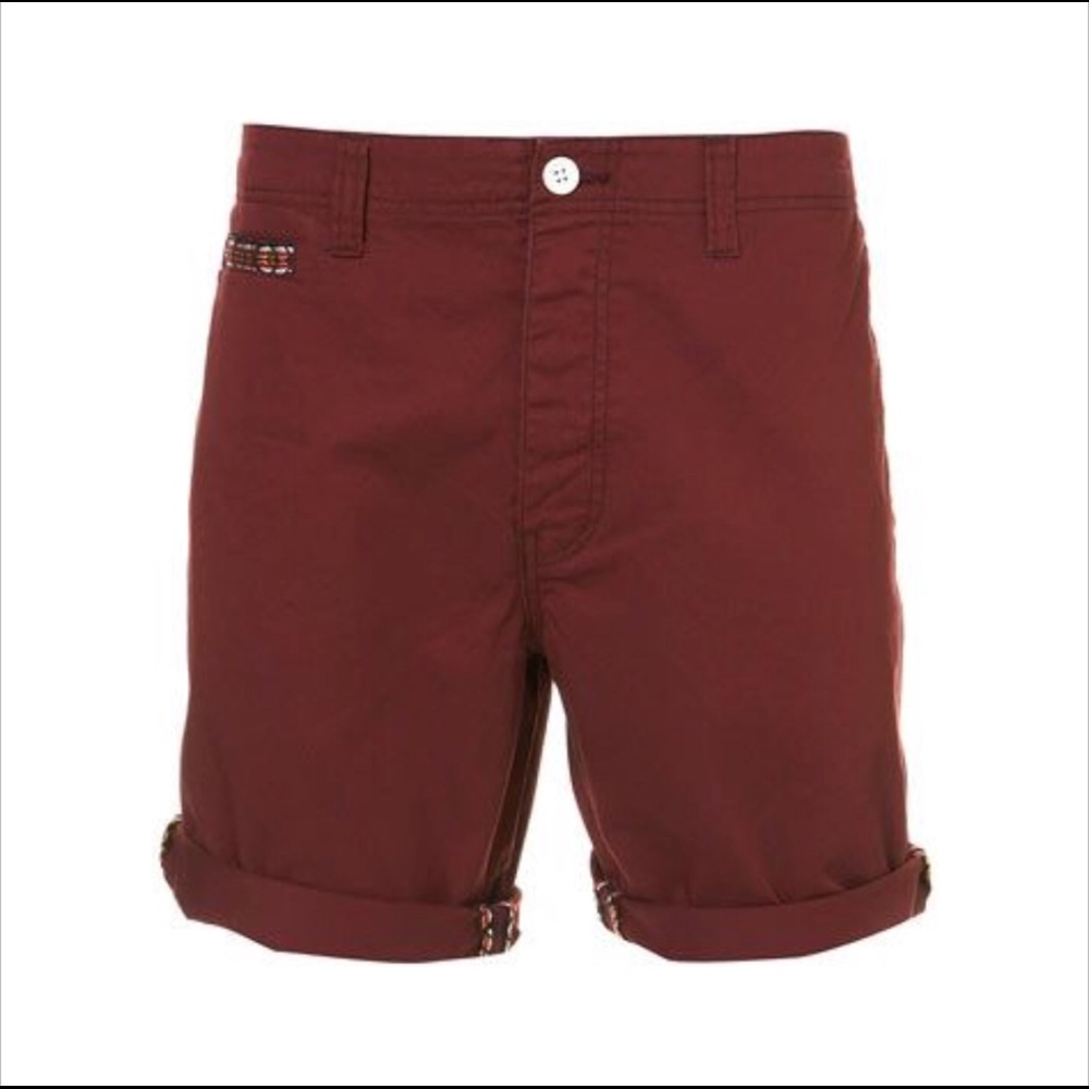 Topman Burgundy Aztec Trim Shorts